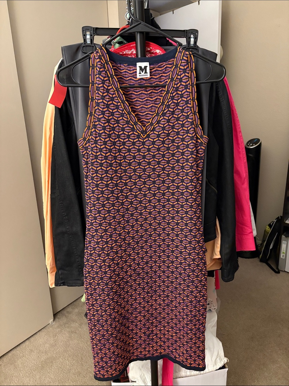 Missoni Navy & Orange Geometric Knit Midi Dress